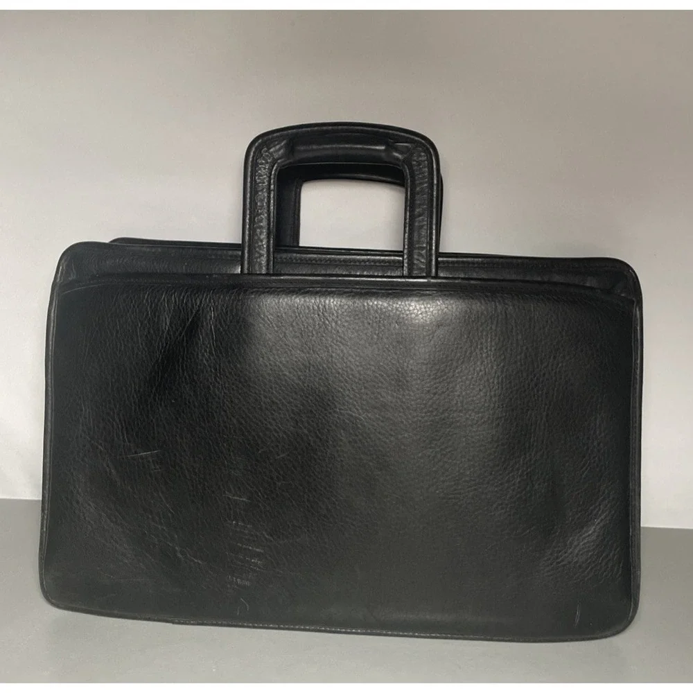 Vintage Top Handle Black Leather‎ Business Briefcase